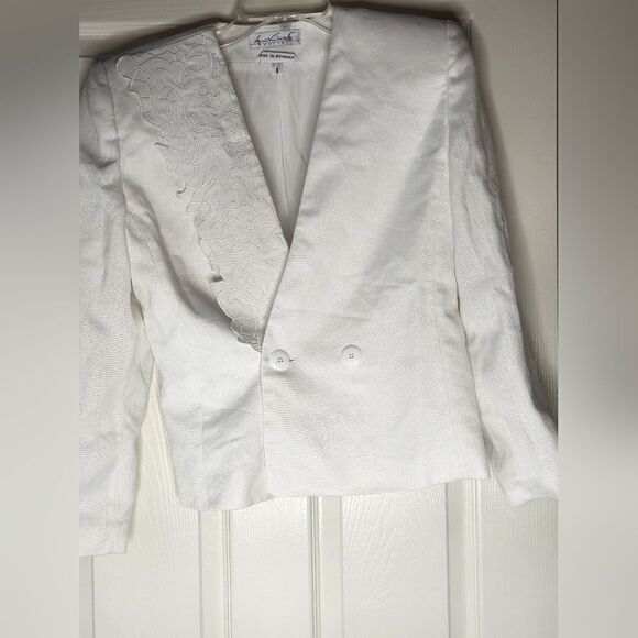 Gloria Vanderbilt 8 White LINEN Blend Embroidered Lined Women’s Skirt Suit - Picture 5 of 13